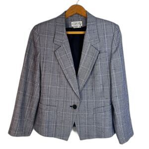Gilmor Plaid Blazer VTG Single Breasted Suit Jacket Office Work Wear Size 10